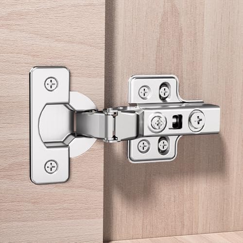 2pcs Professional Grade Half Overlay Soft Close Cabinet Hinges Frameless Concealed Cabinet Door Hinges European Soft Closing Four-Hole Mounting Plate Hinges Nickel Plated Finish - color: Half Overlay, size: 1 Pair
