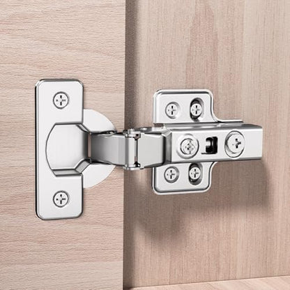 2pcs Professional Grade Half Overlay Soft Close Cabinet Hinges Frameless Concealed Cabinet Door Hinges European Soft Closing Four-Hole Mounting Plate Hinges Nickel Plated Finish - color: Half Overlay, size: 1 Pair