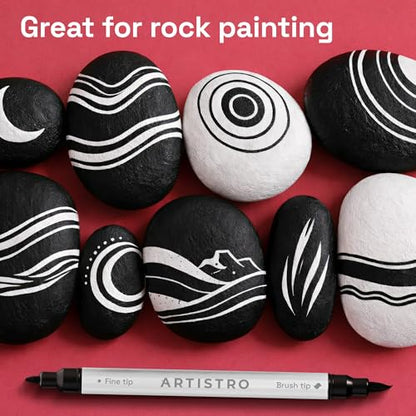 ARTISTRO 12 Black Acrylic Paint Markers - Paint Pens for Drawing, Brush + Fine Tips - For Fabric, Rock, Glass, Wood, DIY - Art & Craft Supplies for Adults, Teens, Kids - Teacher Appreciation Gift - style: Black