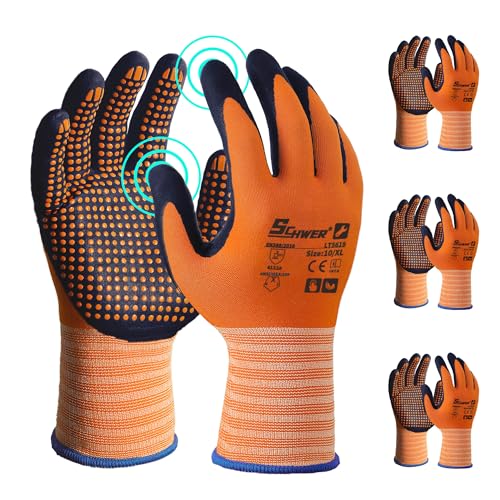 Schwer 3/6/12 Pairs Safety Work Gloves MicroFoam Nitrile Coated, Certified Level 6 Abrasion Resistant Gardening Gloves with MicroDot Grip, Touchscreen, General A1 Cut Resistant Glove, LT5619, XL - size: X-Large, style: 3 Pairs