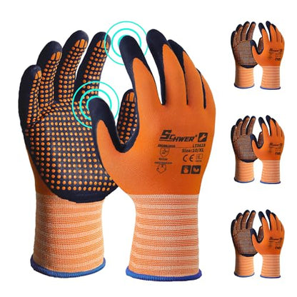 Schwer 3/6/12 Pairs Safety Work Gloves MicroFoam Nitrile Coated, Certified Level 6 Abrasion Resistant Gardening Gloves with MicroDot Grip, Touchscreen, General A1 Cut Resistant Glove, LT5619, XL - size: X-Large, style: 3 Pairs