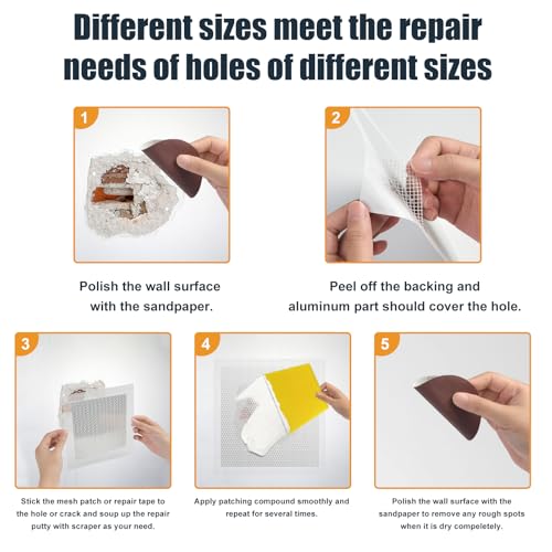 succulentlovers 8Pack Drywall Repair Kit, 6/8/12/12 Inch Dry Wall Patch Kits for Large Holes with Scraper & Sandpapers,Heavy Duty Self-Adhesive Mesh Drywall Hole Sheetrock Repair Kit for Wall Ceiling