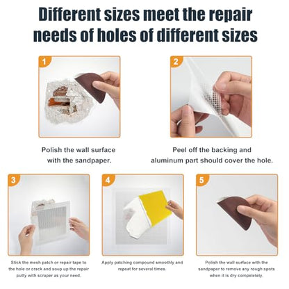 succulentlovers 8Pack Drywall Repair Kit, 6/8/12/12 Inch Dry Wall Patch Kits for Large Holes with Scraper & Sandpapers,Heavy Duty Self-Adhesive Mesh Drywall Hole Sheetrock Repair Kit for Wall Ceiling