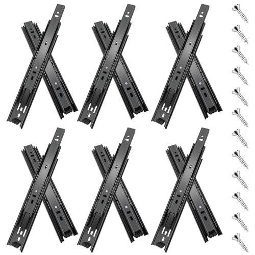10 inch Drawer Slides 6 Pairs (12pcs) Full Extension Ball Bearing Drawer Rails Side Mount 3 fold Metal Dresser Runners for File Cabinet Trash Can Kitchen Wardrobe Glides 10" Black 100 LB Capacity - size: 10inch-250mm