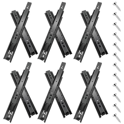 10 inch Drawer Slides 6 Pairs (12pcs) Full Extension Ball Bearing Drawer Rails Side Mount 3 fold Metal Dresser Runners for File Cabinet Trash Can Kitchen Wardrobe Glides 10" Black 100 LB Capacity - size: 10inch-250mm