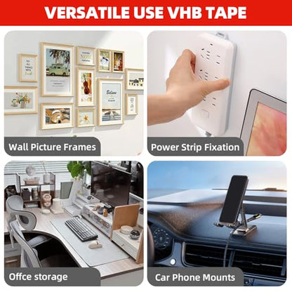 3M Double Sided Tape Heavy Duty,0.39in X 9.85ft Removable Mounting Tape for Wall, White Sticky Foam Tape, Picture Hanging Strips & Poster Hanger, Waterproof Adhesive Strips for LED Light - size: 0.39in X 9.85ft