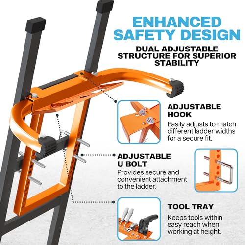 Heavy Duty Ladder Stabilizer with Tool Tray | 500 LBS Capacity, 34" Wide Steel Standoff Arms for Gutter Cleaning, Roofing & Wall Work, Fits Extension, Straight & Telescoping Ladders - Anti-Slip - color: Ladder Stabilizer with Tool Tray