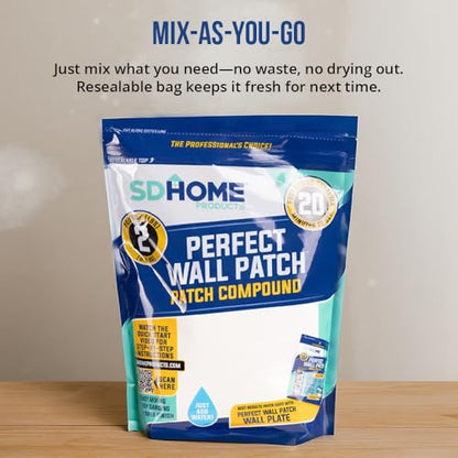 Drywall Repair Compound by SD Home, Fast-Drying Spackle Filler for Holes, Cracks & Wall Damage, Mix-As-Needed Dry Compound Putty, 2 lb. Resealable Bag, Perfect Drywall Hole Patch Solution - style: Patching Compound
