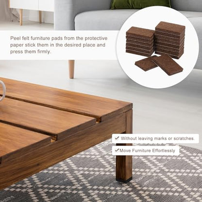 uxcell Furniture Pads, 16Pcs 1.4"x0.9" - Rectangle Self Adhesive Felt Furniture Pads, Hardwood Floor Protectors for Furniture Feet Chairs Legs (Brown) - color: Brown