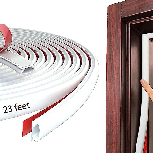 White Rubber Weather Stripping Door Seal Strip, D Shape Door Weather Seal Strip, Self-Adhesive Soundproofing Frame Insulation Tape for Doors Frame/Window Seal,Blocks Cold Drafts Noise - color: White, size: 23 feet