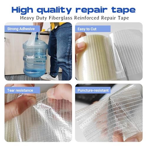 5 in x 39FT RV Awning Repair Tape Kit – Heavy Duty Waterproof Tear Repair Patch for Tarp, Canvas, Tent, Fabric, Canopy, Boat Covers, Sail – Clear Reinforced Fiberglass Repair Tape (6IN×39FT) - size: 6IN×39FT