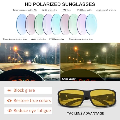 MEETSUN Fit Over Glasses Sunglasses for Men Women,Wrap Around Sunglasses Polarized UV400 Protection - color: A1-black Frame-night Vision Lens