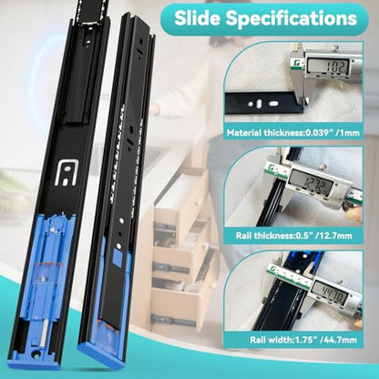 Push to Open Soft Close Drawer Slides 1 Pair 10 12 14 16 18 20 22 24 Inch 100 LB Load Capacity Side Mount Full Extension Cabinet Runner Ball Bearing Kitchen Dresser Glide（Black,18inch） - color: Soft Close& Push to open, size: 18 Inch