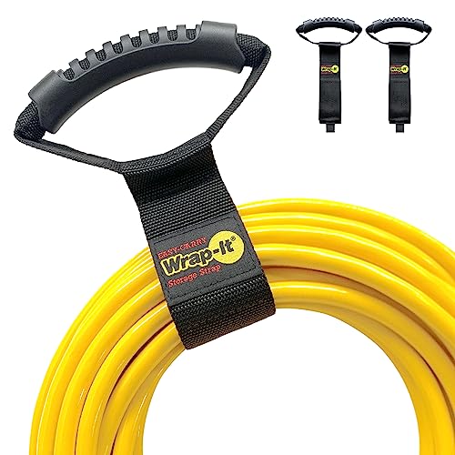 Easy-Carry Wrap-It Storage Straps - 17" (2-Pack) – Heavy-Duty Hook and Loop Cord Carrying Strap, Hanger, and Organizer with Handle for Pool Hoses, Garden Hoses, Cables, and Dad Gift Ideas… - color: Black, size: 17" (2 Pack) without Grommet