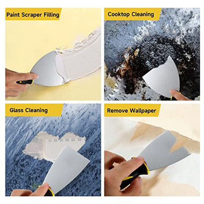 3Pcs Putty Knife, 2" 4" Spackle Knife Set Stainless Steel 15-in-1 Painters Scraper Wallpaper Scraper Tool for Repairing Drywall, Removing Wallpaper, Applying Putty, Plaster, Cement, Adhesive