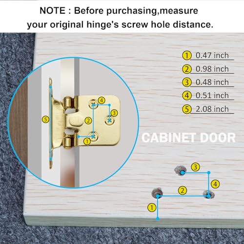 Gold Cabinet Door Hinges 1/2 Inch Overlay (Variable),50 Pack 25 Pairs Flush Face Mount Cupboard Self-Closing Kitchen Cabinet Hinges with Brass Screws - color: Gold, size: 50 PCS(25 Pairs)