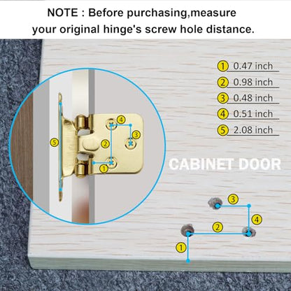 Gold Cabinet Door Hinges 1/2 Inch Overlay (Variable),50 Pack 25 Pairs Flush Face Mount Cupboard Self-Closing Kitchen Cabinet Hinges with Brass Screws - color: Gold, size: 50 PCS(25 Pairs)