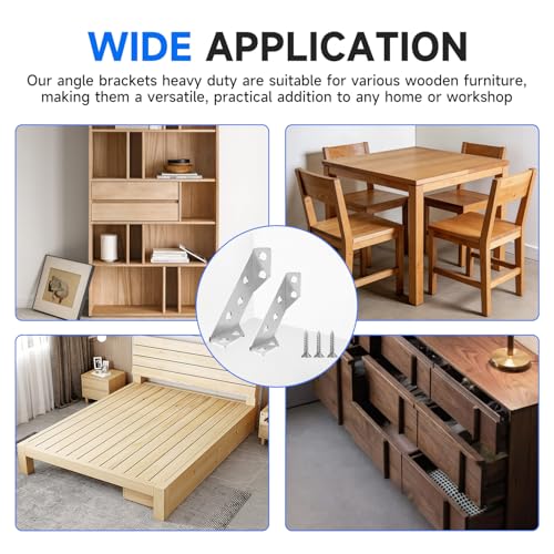 12Sets/92Pcs 2Sizes L Corner Brackets for Wood Hardware Angle Bracket Heavy Duty Universal Stainless Steel Corner Braces with Screws for Furniture Tables Chairs Cabinet Drawer YY031