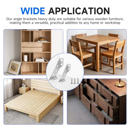 12Sets/92Pcs 2Sizes L Corner Brackets for Wood Hardware Angle Bracket Heavy Duty Universal Stainless Steel Corner Braces with Screws for Furniture Tables Chairs Cabinet Drawer YY031