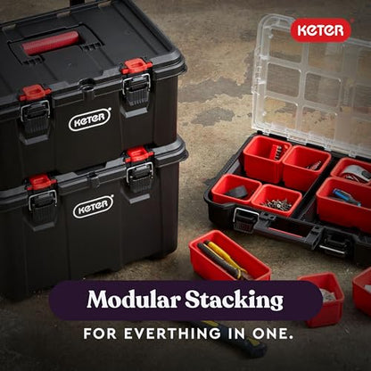Keter Stack-n-Roll Modular Tools Organizer for Garage Storage and DIY, 3 Piece Resin Rolling Tool Box System for Small Parts, Black - size: 3PC System