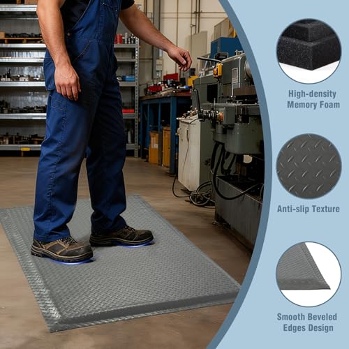 Anti Fatigue Mats Industrial 3' x 7' 15/16" Thick Ergonomic Standing Mat Commercial Kitchen Mat Heavy Duty Diamond Plate Shop Floor Mat Helps Relieve Back and Leg Soreness - size: 3' x 7'