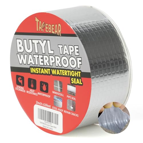 TAPEBEAR Butyl Tape Waterproof Sealing Tape 2inch x16feet, Upgraded Aluminum Foil Tape Heavy Duty for RV Repair, Awning, Window, Glass & EDPM Roof Leak Patching, Boat and Pipe Sealing, Silver - size: 2inch x16.4feet