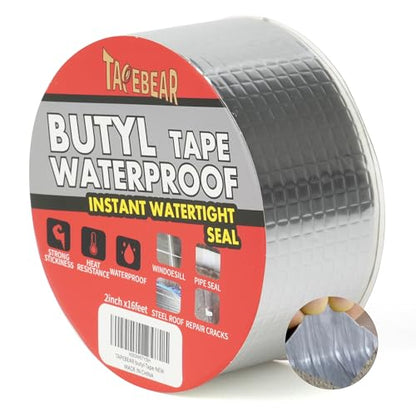 TAPEBEAR Butyl Tape Waterproof Sealing Tape 2inch x16feet, Upgraded Aluminum Foil Tape Heavy Duty for RV Repair, Awning, Window, Glass & EDPM Roof Leak Patching, Boat and Pipe Sealing, Silver - size: 2inch x16.4feet