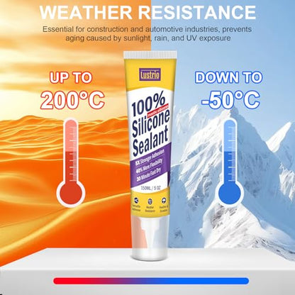 High-Strength Silicone Sealant & Adhesive - 100% Waterproof, Flexible Caulk for Kitchen, Bathroom, Shower, Window, Auto - Creates Durable, Shrink & Crack Resistant Seal 5 Oz. Tube. (Clear) - color: clear