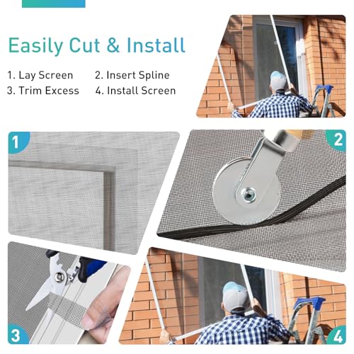 Window Screen,100Mesh High Density Dust and Pollen Filtration Anti-Allergy Window Screen Mesh,37.4IN x 16.4FT Polyester Screen Replacement Repair Kit for Window, Door,Patio,Porch - size: 100mesh