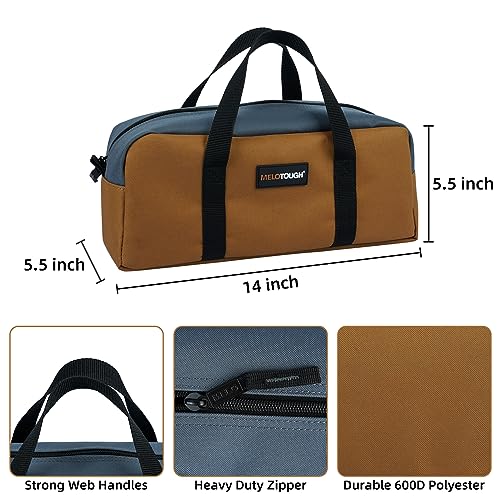 MELOTOUGH Tool Tote Bag Small Canvas Tool Bag with Zipper Combo Kit-Includes 2 Medium Tool Organizer Bags for Electrician,Plumbing,Technician,HVAC(14 inch,Tan) - color: TanGrey