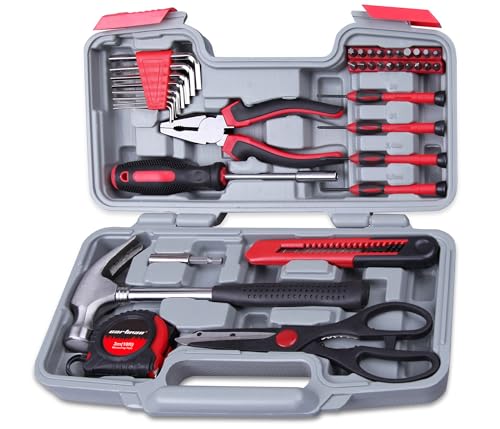 CARTMAN 39-Piece Home Tool Set Kit, Essential Household Hand Tools with Plastic Storage Case Red - color: Red