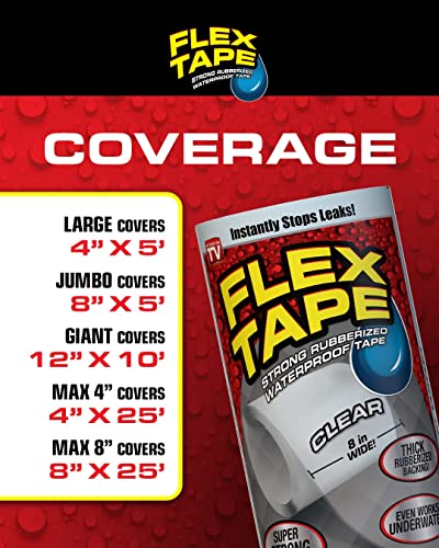 Flex Tape, Original Thick Flexible Rubberized Waterproof Tape - Seal and Patch Leaks, Works Underwater, Indoor Outdoor - Home RV Roof Plumbing and Pool Repairs, Gray, 12 in x 10 ft, Pack of 1