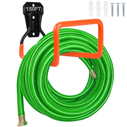 PeoMev Garden Hose Holder Wall Mount Heavy Duty Garden Hose Hanger Free Standing Metal Hose Rack for Outside Yard and Garage - color: Orange
