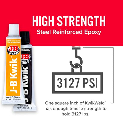 J-B Weld KwikWeld, 6 Minute Set Epoxy, Steel Reinforced Epoxy, High Strength - 2 Pack, Dark Grey (8276-2) - size: 2 Oz - 2 Pack