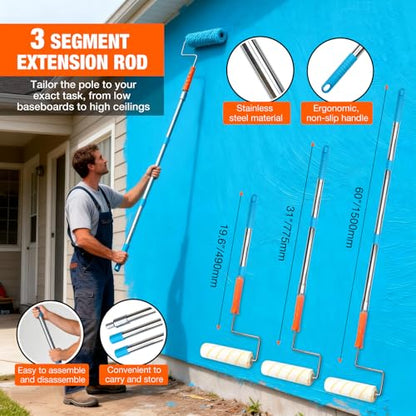 12-Pack 9 Inch Paint Roller Kit with 3FT Extendable Pole, Microfiber Roller Covers, Frame, Plastic Drop Cloth, Painting Tools for Walls, Ceilings, Furniture, Home, DIY Renovation - color: 13 Pack, 9" roller