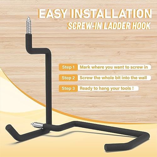 Screw in Ladder Hook, Black Heavy Duty Tool Holders 4PC, Bike Hooks, Wall Mount Garage Storage Hanger, Shelf Organizer for Hanging Bike, Ladder, Folding Chair, Cord - size: 5.7'' (Width:4.72'')