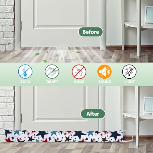 Weighted Door Draft Stopper, 2 Pack 48 Inch Under Door Blocker, Bottom of Door Window Air Noise Light Gap Filler, Saving Energy Cartoon Print Canvas Cotton 2.8Lb - size: 48 inch