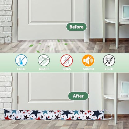 Weighted Door Draft Stopper, 2 Pack 48 Inch Under Door Blocker, Bottom of Door Window Air Noise Light Gap Filler, Saving Energy Cartoon Print Canvas Cotton 2.8Lb - size: 48 inch