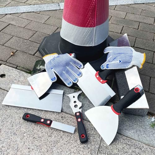 Drywall Knife Set, 10 Pcs Hand Tools Kit, Putty Knives Tapping Knife Multi-purpose Paint Scraper with Mud Pan Gloves for Drywall Work - color: Black - B Set