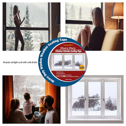 Transparent Window Weather Sealing Tape, 4-Inch x 85FT, Clear Window Draft Isolation Sealing Film Tape-Clear Draft Stopper Adhesive Tape for Doors, Windows and Shower Glass Gaps (4-Inch x 85FT) - size: 4-Inch x 85FT
