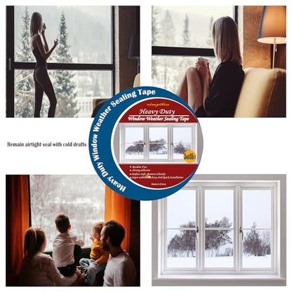 Transparent Window Weather Sealing Tape, 4-Inch x 85FT, Clear Window Draft Isolation Sealing Film Tape-Clear Draft Stopper Adhesive Tape for Doors, Windows and Shower Glass Gaps (4-Inch x 85FT) - size: 4-Inch x 85FT
