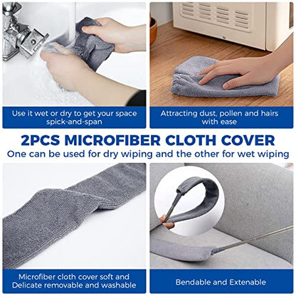 Retractable Gap Dust Cleaner Cleaning Tools with 2 Microfiber Dusting Cloths Long Handle 60inches Washable and Retractable Duster Brush for Cleaning Under Appliances Furniture Couch Fridge - size: 4 Pcs Gap Duster