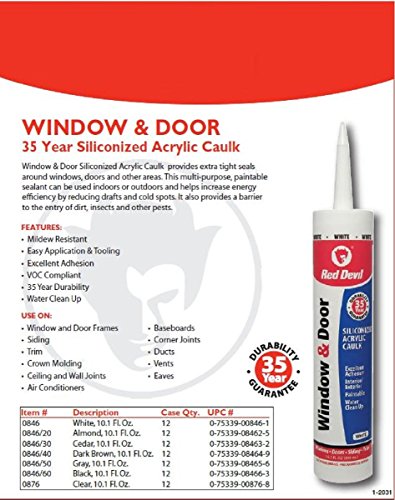 Red Devil 0846 Window & Door Silicone Acrylic Caulk, White, 100% Waterproof, Paintable, 10.1 oz, Pack of 1, Made in USA - color: White, style: Pack of 1