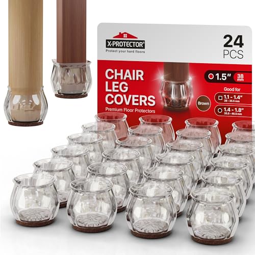 24 PCS Chair Leg Floor Protectors with Felt Pads X-Protector - 1.4" - 1.8" - Furniture Pads for Hardwood Floors - Clear Chair Pads - Floor Protectors for Chairs - Brown Chair Leg Covers! - size: 1.4" - 1.8" 24 Brown, Cups