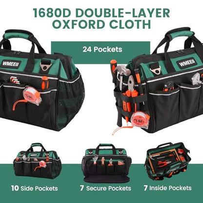 18-Inch Heavy Duty Tool Bag, 24-Pocket Empty Tool Bag Organizer,1680D Oxford Portable Tool Bags for Men,Soft Handle Large Zipper Toolbag for HVAC Craftsmen Contractors Carpenter