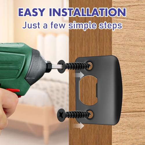 EATAKWARD 12 PCS Door Strike Plate, Matte Black Deadbolt Strike Plate (Rounded Corners with Screws) - style: Rounded Corners with Screws