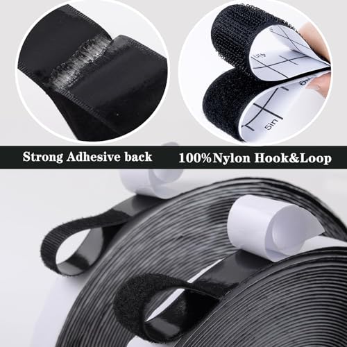 Navona 30Ft x 1 Inch Hook and Loop Strips with Adhesive, Double Rolls of Heavy Duty Self Adhesive Tape with Backing, Nylon Self Adhesive Tape for Home Office School and Crafting,Black - color: 1in x 30ft-black