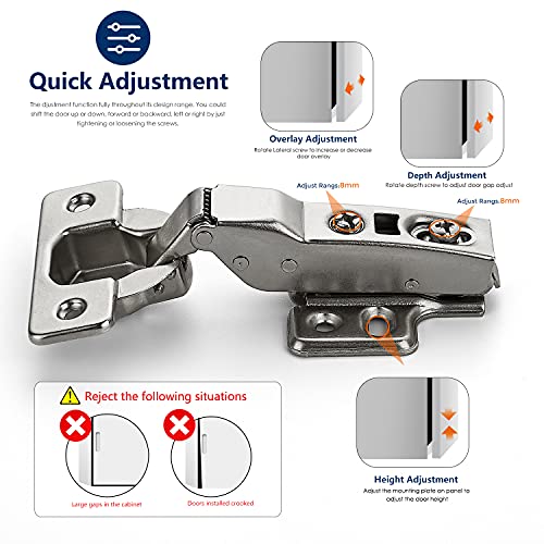 Ravinte 4 Pack 2 Pairs European Kitchen Cabinet Hinges Soft Close Half Overlay Cabinet Door Hinges Heavy-Duty Frameless Adjustable Concealed Cabinet Cup Hinge - size: Half Overlay