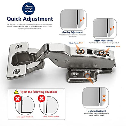 Ravinte 4 Pack 2 Pairs European Kitchen Cabinet Hinges Soft Close Half Overlay Cabinet Door Hinges Heavy-Duty Frameless Adjustable Concealed Cabinet Cup Hinge - size: Half Overlay