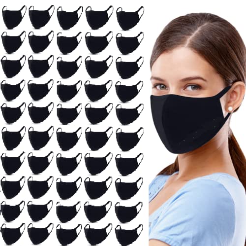 GALAXYLENSE 5 Packs Cotton Washable,Reusable Black Face Mask, Mouth Cover Breathable For Personal Care Protection - color: Black Packs 50